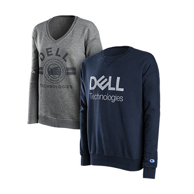  two sweatshirts with dell logos against a white background