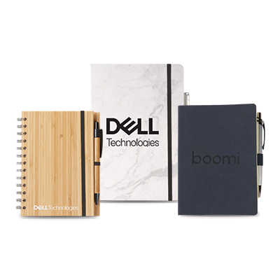three notebooks with dell logos